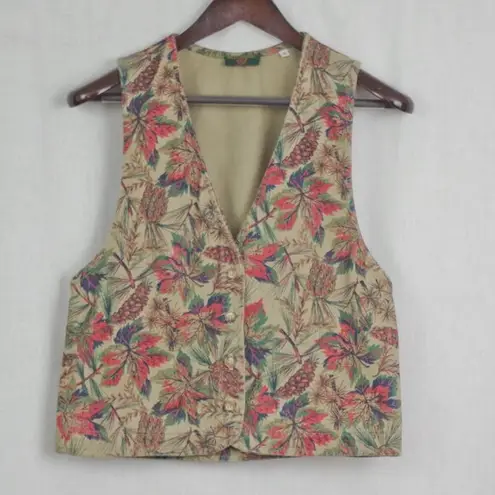 Ladies' Vintage USA Made Floral Canvas Vest By Willowbend Small Tan
