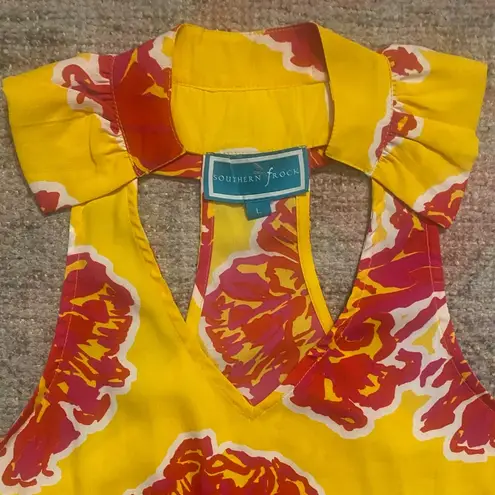 Southern Frock Sleeveless Floral Print Top with Ruffle Neck Detail