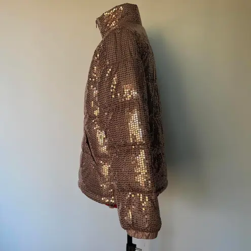 Grace + Emma Rose Gold Sequin Puffer Jacket Size M NWT Pink Size M