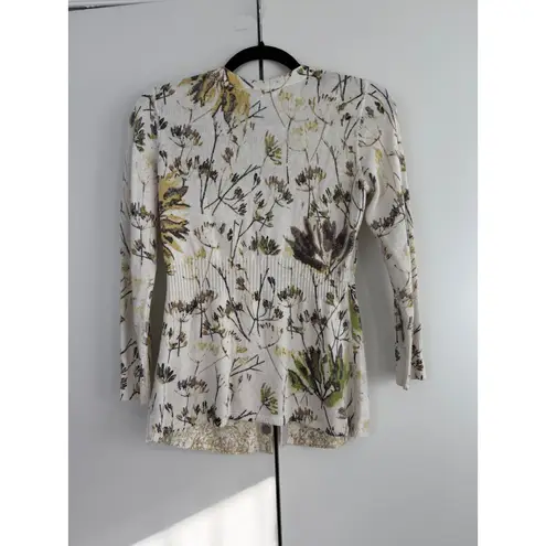 Nic+Zoe Botanical Print Button Front Cardigan Sweater Women's XS Quiet Luxury