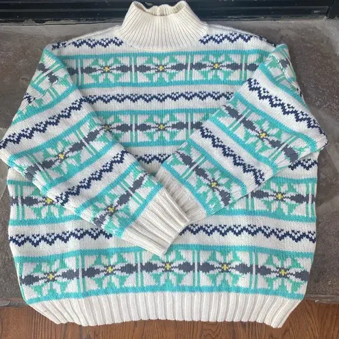 American Eagle  size Large fair isle oversized relaxed sweater ivory turquoise