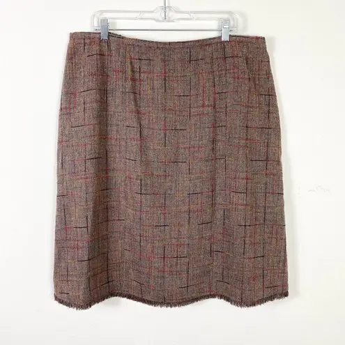 (18W) Vintage Sag Harbor Brown & Multicolor Tweed Fringe Hem Pencil Skirt