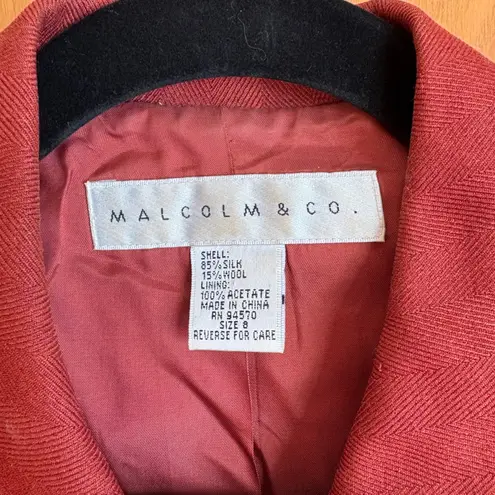 Malcolm & Co Silk Wool Blend Cropped Blazer Jacket Size 8 Double Breasted Red