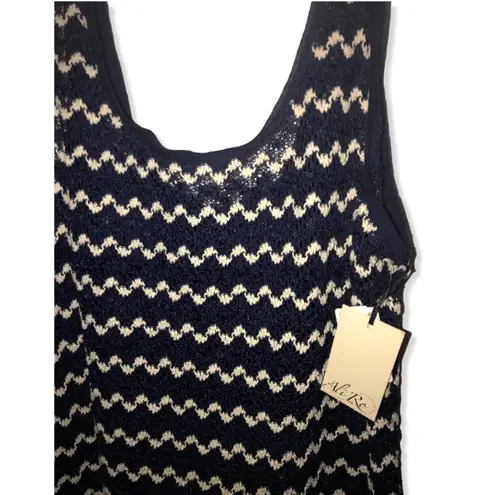 Ali Ro Navy & White Stripe Crochet Drop Waist Mini Tank Dress 12 New