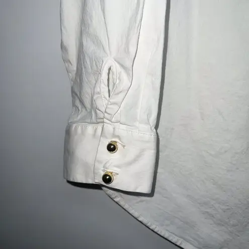 Soft Surroundings Womens Button Up Shirt Size M White Gold Buttons Career Top