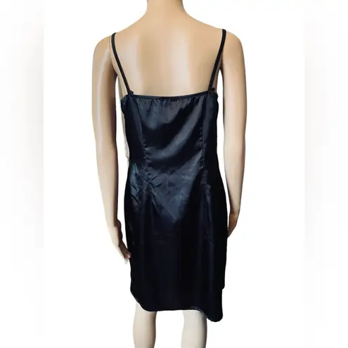 Joseph Ribkoff Vintage 90s Satin Silky Goth Glam Little Black Mini Slip Dress