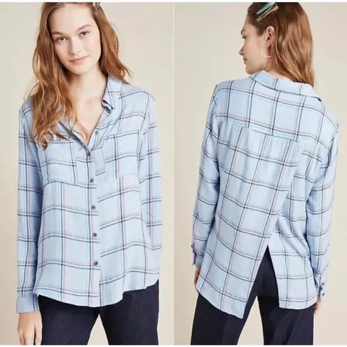 Pilcro and the Letterpress Pilcro The Cate Classic Split Back Button Up Shirt Blue Anthropologie size Small