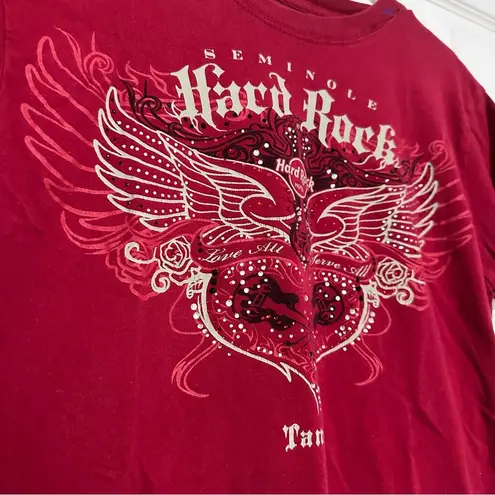 Hard Rock Cafe Red Rhinestone Fitted Short Sleeve Tee