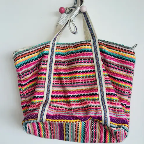 NEW America & Beyond Embellished Handcrafted Tote Bag Travel Beaded Boho Chic