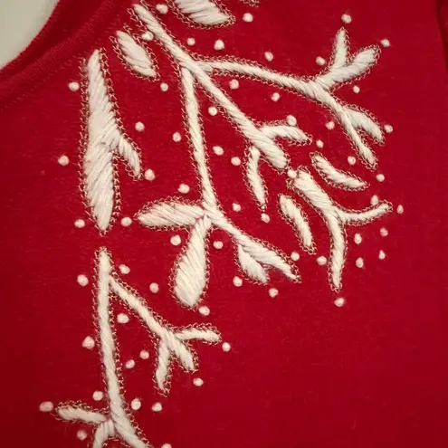 Coldwater Creek Snowflake Embroidered Wool Vest Womens L/XL Red Cottagecore Knit