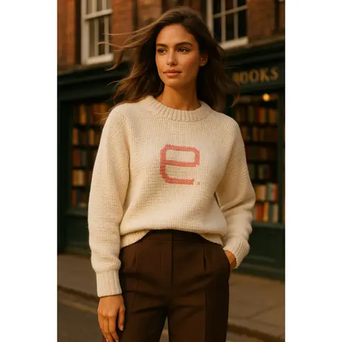 Handmade Knit E Monogram Sweater Peach Cream Old Money Heirloom Quiet Luxury M/L