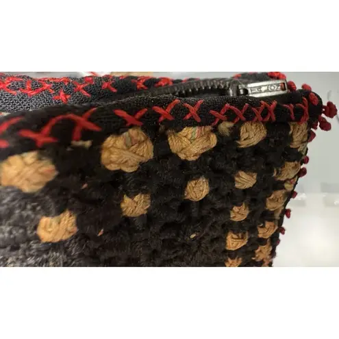 Handmade Embroidered Rainbow House Clutch Purse Black Multi Color Zipper Pouch