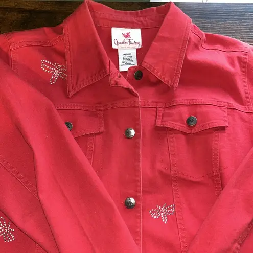 Quacker Factory Vintage jean jacket embellished with rhinestone dragonflies