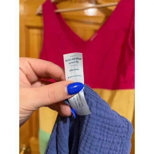 Marine layer Colorblock Tiered Gauze Maxi Dress Pink Yellow Green Blue M