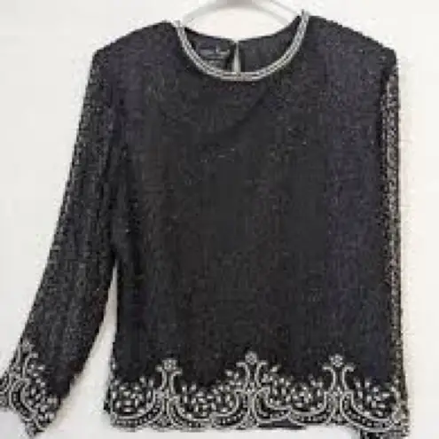 Alex Evenings Laurence Kazar beaded lace top vintage • black tie evening elegant formal NEW