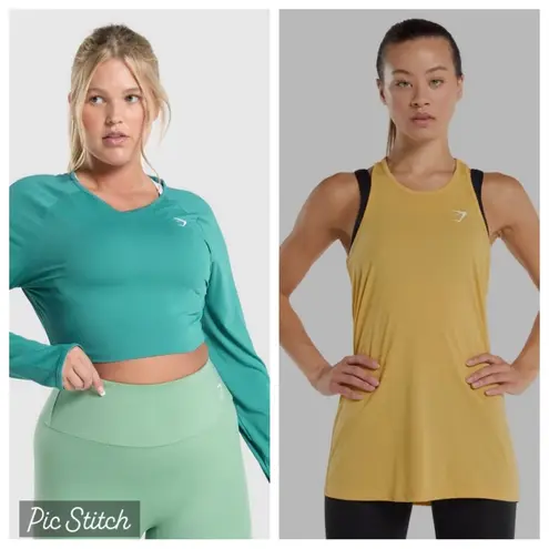 Gymshark  Vital Long Sleeve Crop Training Top Teal & Tank Orange‎ Size Medium (2)