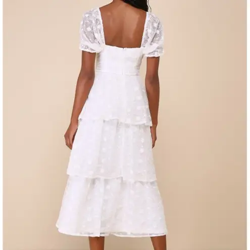 Lulus NWT Precious Sweetie White Floral Embroidered Sweetheart Midi Dress Small