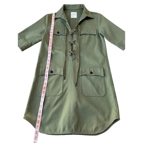 Zadig & Voltaire Green Military Lace Up Shift Dress With Embroidered Tiger