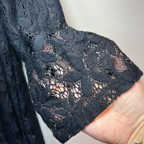 J. VALDI Womens Floral Crochet Lace Tunic Swim Cover Up Dress Black NEW Sz Large