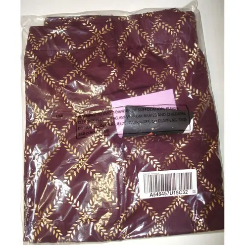 Isaac Mizrahi New Womens Live! Stretch Maroon Red Gold Foil Leaf Pants 16 T Tall