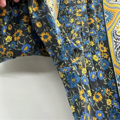 Johnny Was Silk Blend Gray Yellow Blue Floral Paisley Drawstring Pants Sz S