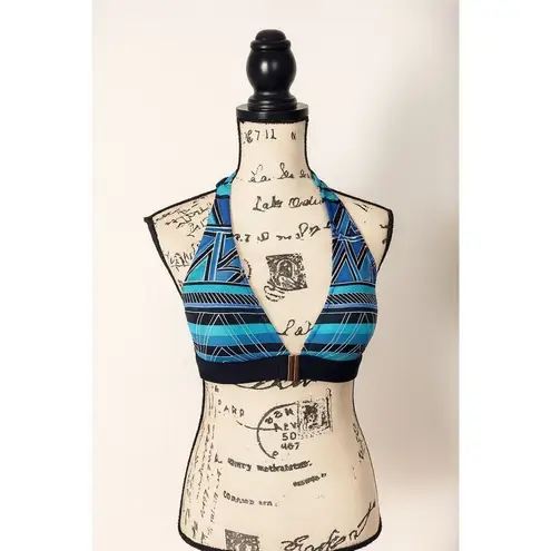 La Blanca Blue Black Halter Bikini Top Sz 6 | Geometric Print Swimwear