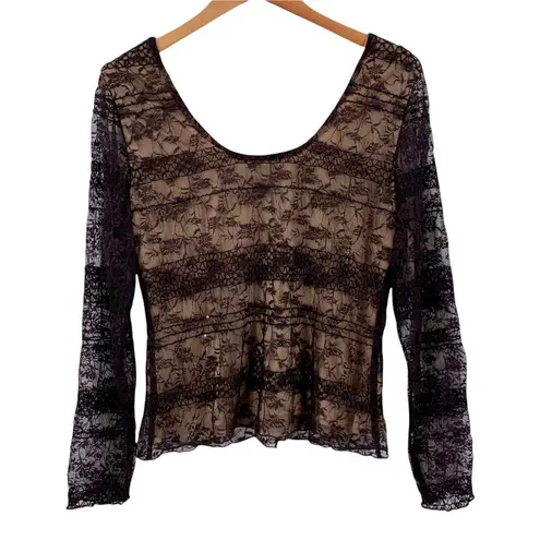 Worth Black Stretch Lace Long Sleeve Top with Sequin Trim – Size M Size M