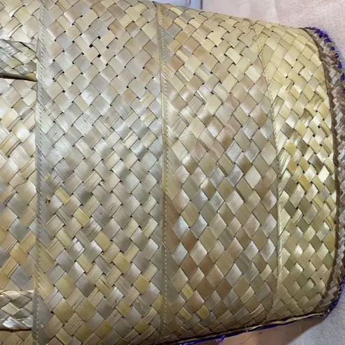 Vintage 1960s or 1970s Straw and Raffia Handbag or Small Tote Floral Beachy