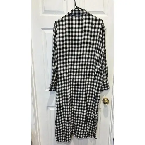 The Great Women’s Long Sleeve Collared Flannel Midi Shirt Dress Gingham Sz 3 L Black Size L