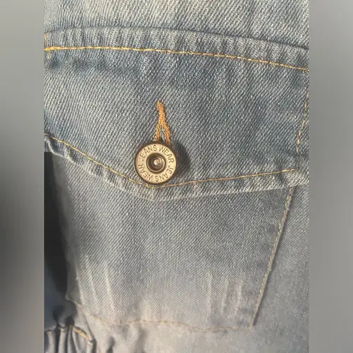 VTG SUSIELADY MOTO Denim Jacket Coat L Blue Faded Distressed Retro Trucker Y2K Size L