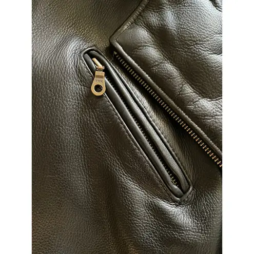 Tannery West 90s Black Leather Faux Fur Trim Coat size Small