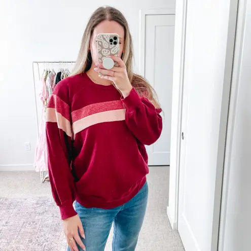 THE GREAT Maroon Striped Crewneck Sweatshirt Red Size M