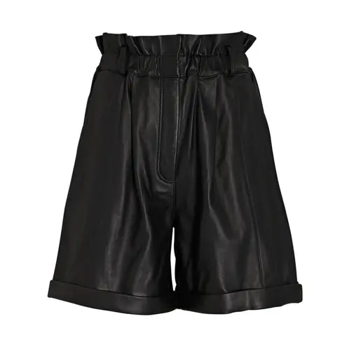 Frame Gathered Paperbag High Rise Lamb Leather Shorts