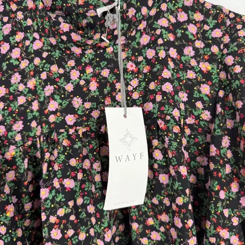 WAYF NWT Long Sleeve Floral Ruffle Mock Neck Top Blouse Black Size Small S NEW