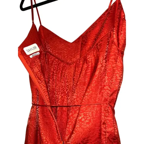 Saylor Red Orange Jacquard Jumpsuit Spaghetti Strap Wide Leg XS Formal Wedding