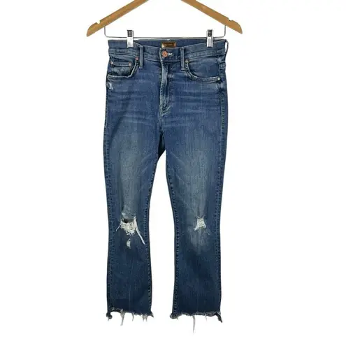 Mother The Insider Crop Step Chew Distressed Denim Jeans in Dancing on Coals 24 Blue