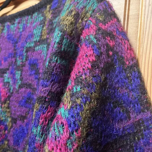 Cambridge VTG 80s/90s Womens Pink Purple Floral Artsy Wool Sweater Large Retro Cottagecore