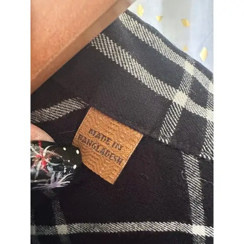 Jachs Girlfriend Plaid Button Down Cap Cuff Sleeves Piping Split Back Shirt S