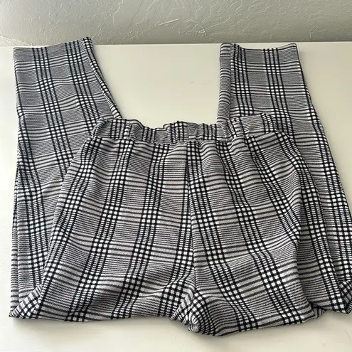 SheIn  plaid stretchy straight leg trousers / work pants w/ ruffle waist