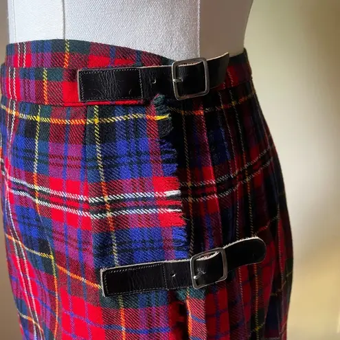 Vintage Wool Tartan Kilt Skirt Red Plaid Pleated Wrap Punk Grunge Academia Size XS