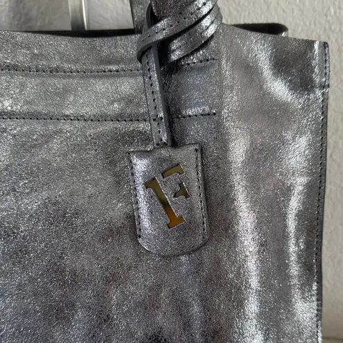 Furla Metallic Silver Leather Tote Bag EUC
