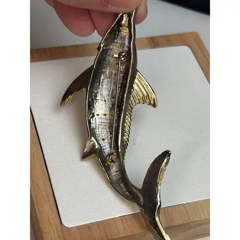 Vintage Marlin Fish Brooch With Rhinestones Gold & Enamel Purple