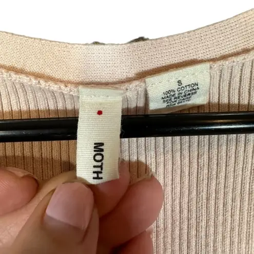 Moth Blush Pink Ribbed Balloon Short Sleeve Fitted V