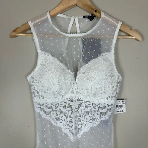 INC International Concepts Womens S White NWT Sheer Lace Mesh Thong Bodysuit