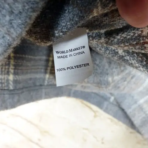 One World World Market Poncho One Size Cecil Gray Brushed Plaid Funnel Neck Lounge Pocket