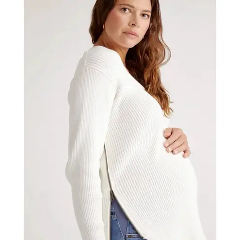 Quince Organic Cotton Fisherman Side Zip Maternity & Nursing Sweater Ivory Small