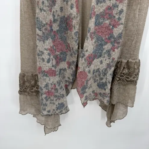 Fantazia Multicolor Sleeveless Boho Lace Vest Asymmetrical Size XL Long Tan