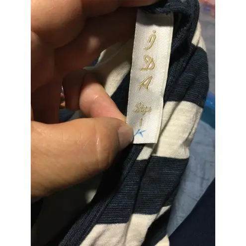 Striped TunicDress, One Shoulder Tie Detail, NavyandCream Summer Casual size M Blue Size M