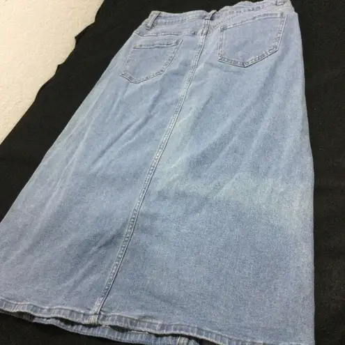 Denim Maxi Skirt Flower Detail Front Slit Light Wash A Line Vintage Look size M Blue Size M