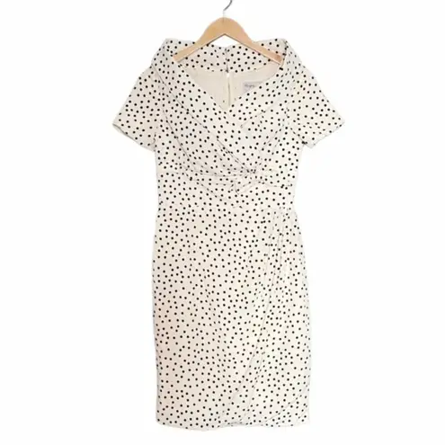 Unique Vintage Dress Portrait Collar Cream With Black Polka Dots Size Medium